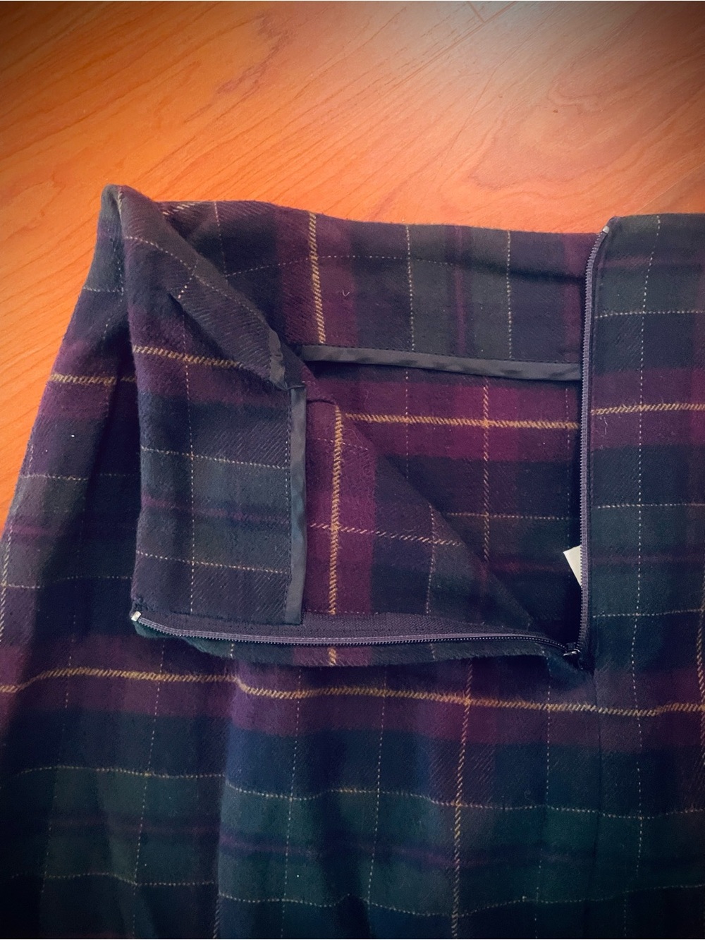 VTG Talbots Long Faux Wrap Skirt Green Purple Plaid Flannel Maxi sz 12 - Picture 10 of 14